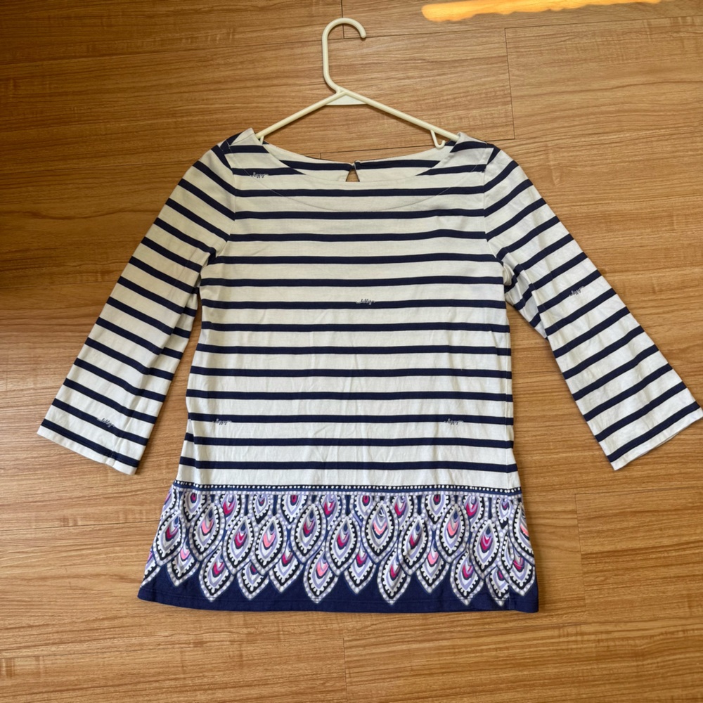 Lilly Pulitzer Navy and White Striped Long Sleeve Tee